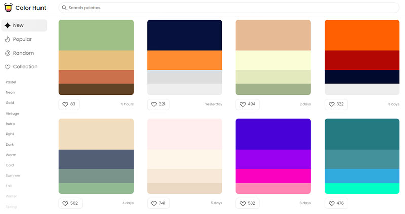 سایت Color Hunt برای انتخاب پالت رنگ